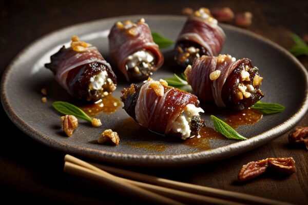 Bacon-wrapped Dates stuffed with Goat Cheese